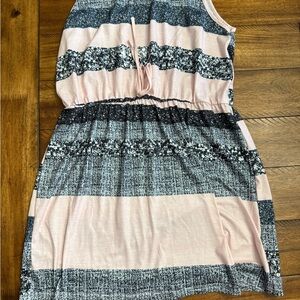Sleeveless Midi Dress in Blush Pink and Black - Casual Striped